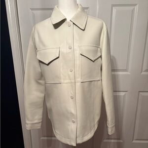 Vegan leather shirt or “shacket” in off white. Size Medium.